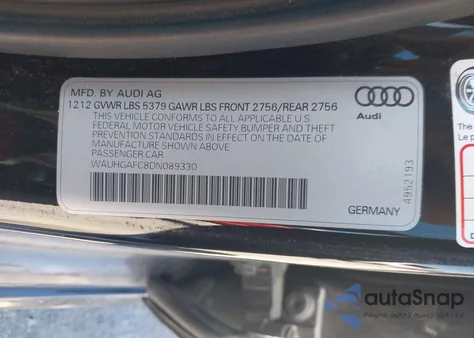 2013 Audi A6 3.0T Premium from USA, damaged, VIN WAUHGAFC8DN089330